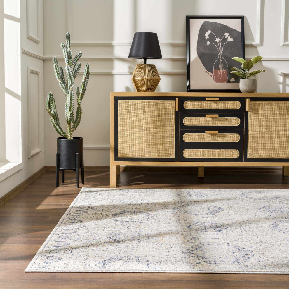 Hauteloom Parkerfield Blue Area Rug, Cream/Blue, 4'3"x5'7"