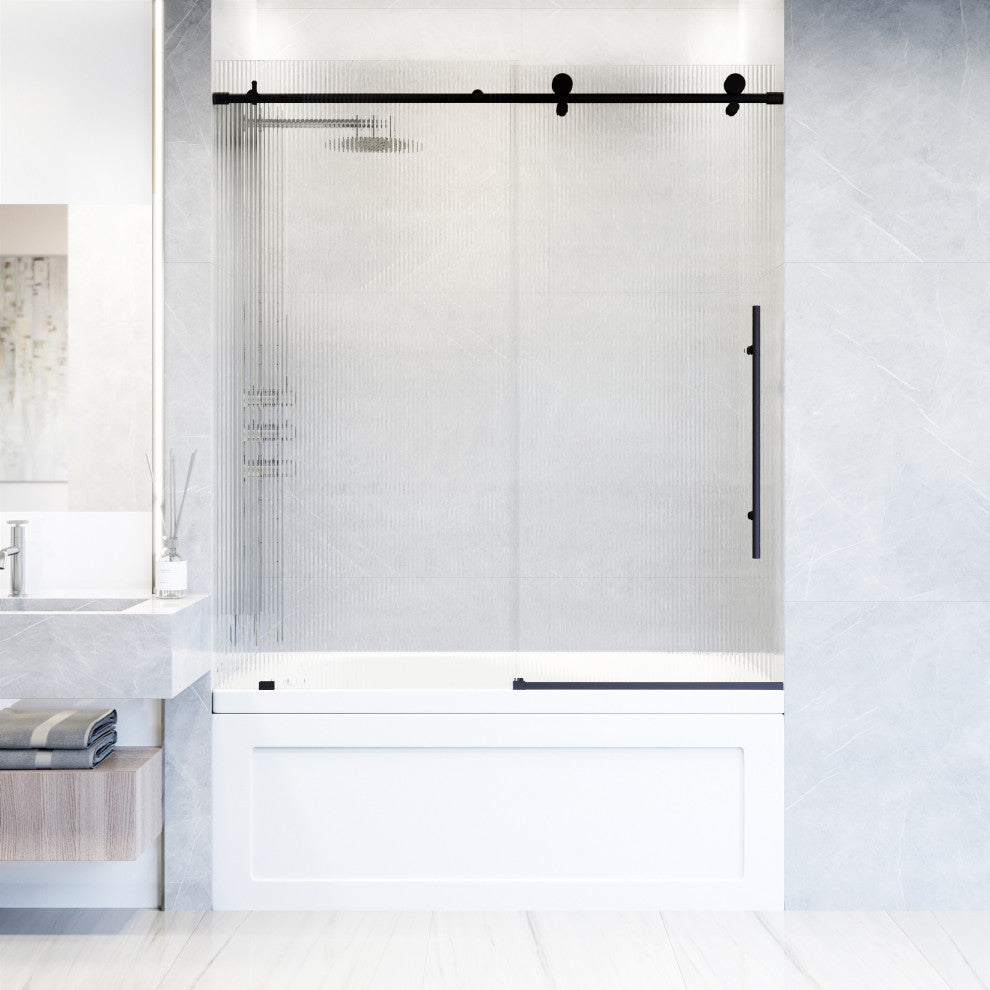 VIGO Elan E-Class 56" to 60" W x 66" H Frameless Sliding Tub Door, Fluted Glass, Right