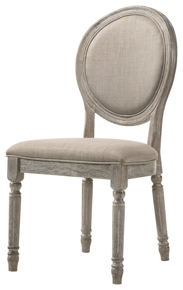 Faustine Side Chair, Tan Fabric and Salvaged Light Oak Finish