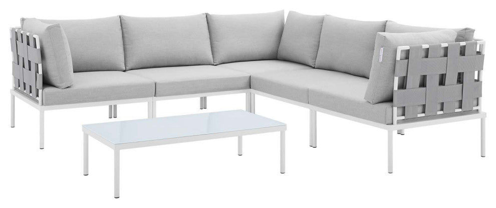 Harmony 6-Piece Sunbrella Outdoor Patio Aluminum Sectional Sofa Set, Gray Gray