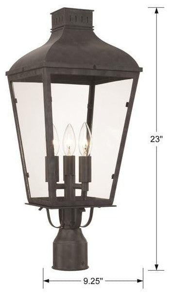 Crystorama DUM-9807-GE, 3-Light Outdoor Lantern Post, Graphite
