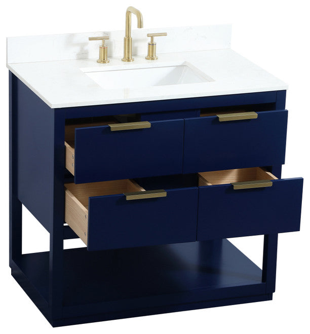 36" Single Bathroom Vanity, Blue, With Backsplash
