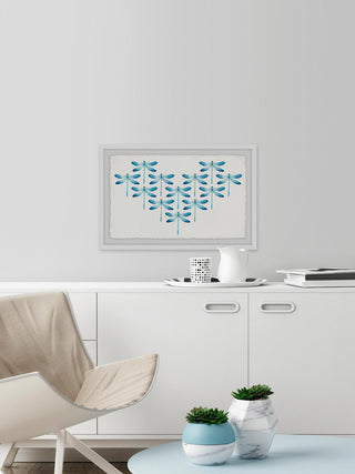 "Blue Dragonfly Dance" Framed Painting Print, 24"x16"