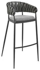 Vigona Bar Stool in Black Metal with Grey Fabric and Faux Leather