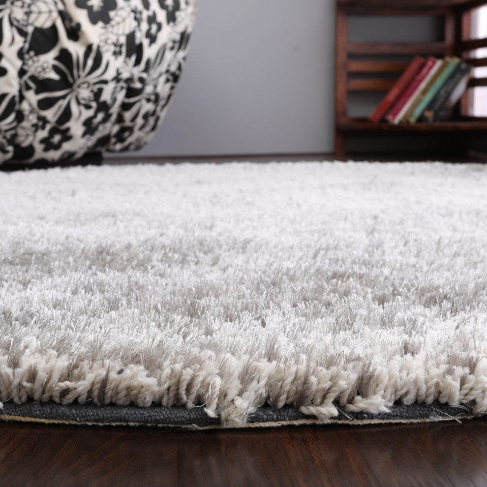 HAND TUFTED SHAG POLYESTER ECO-FRIENDLY AREA RUGS -Gray White Color,Solid Design