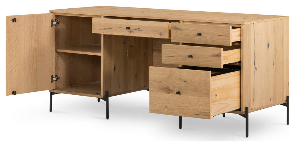 Eaton Executive Desk Light Oak Resin, Dark Gunmetal