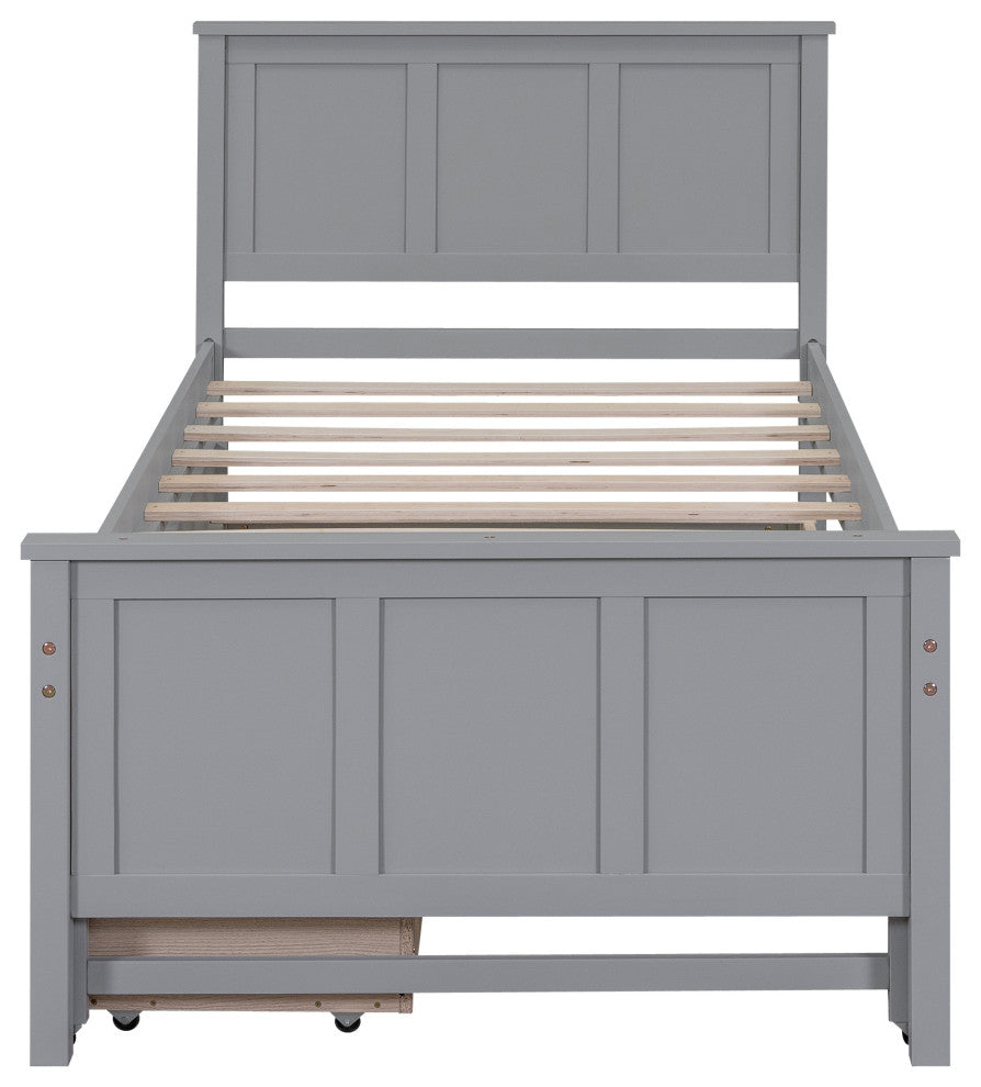 Gewnee Twin Size Platform Bed with Trundle and Drawers, Gray