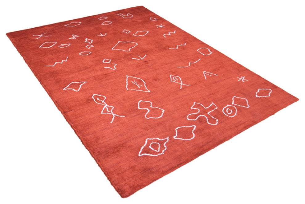 HAND KNOTTED LOOM SILK AREA RUGS-8'x11',Rectangle,Light Red White,Contemporary