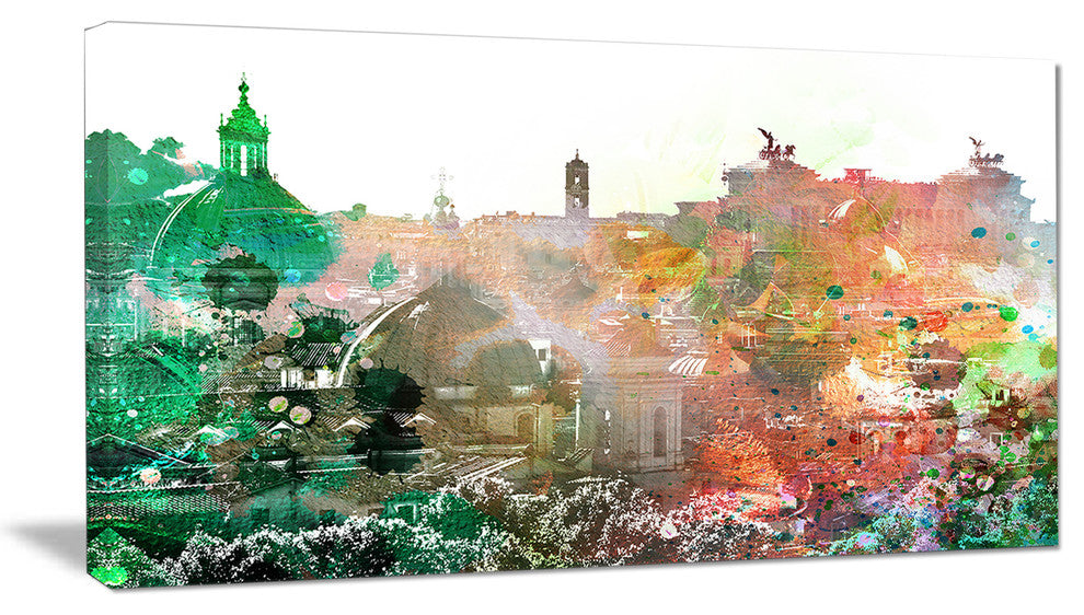 Colorful City Watercolor, Landscape Canvas Art Print, 60"x28"