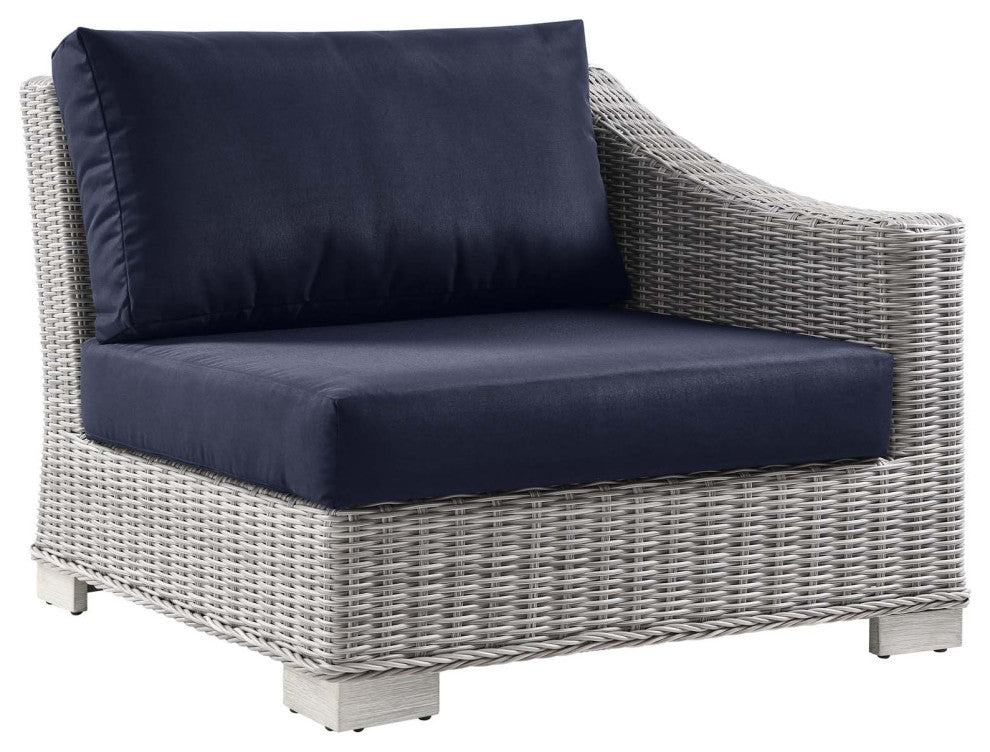 Outdoor Patio Wicker Rattan 9-Piece Sectional Sofa Furniture Set Gray Navy