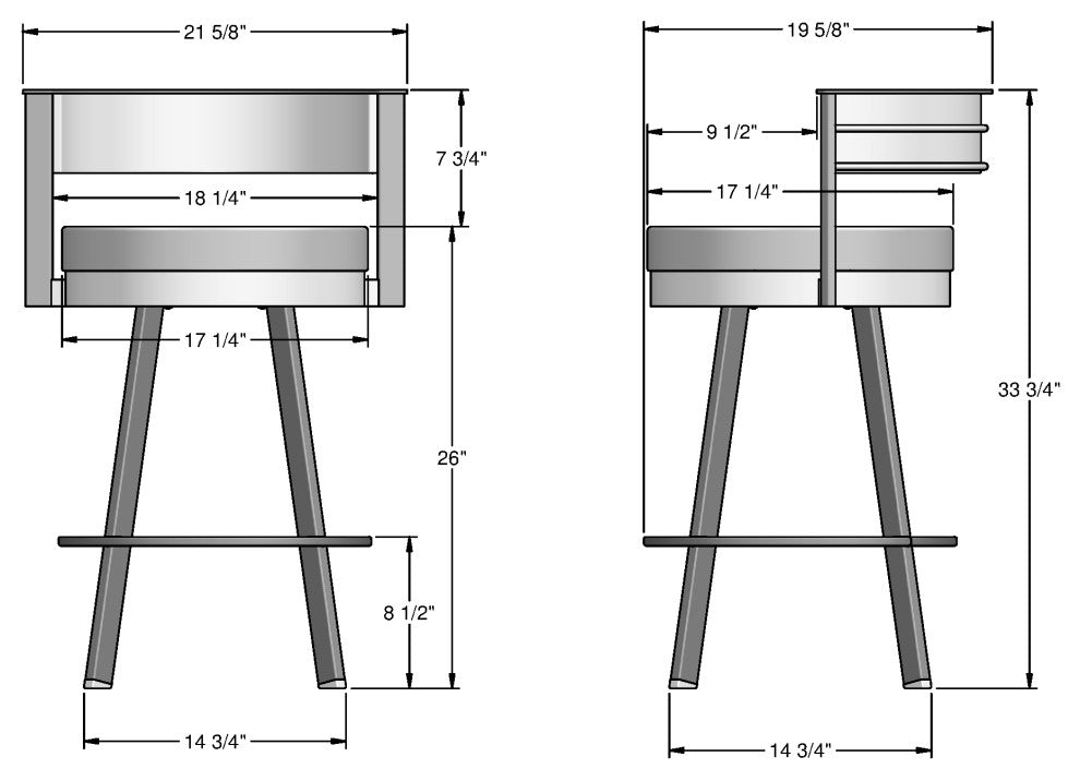 Amisco Browser Swivel Counter and Bar Stool, Light Grey Polyester / Metallic Grey Metal, Counter Height