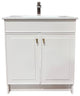 SmartFold 31" Single Sink Vanity, White With White Ceramic Top, Brushed Gold