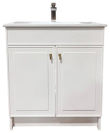 SmartFold 31" Single Sink Vanity, White With White Ceramic Top, Brushed Gold