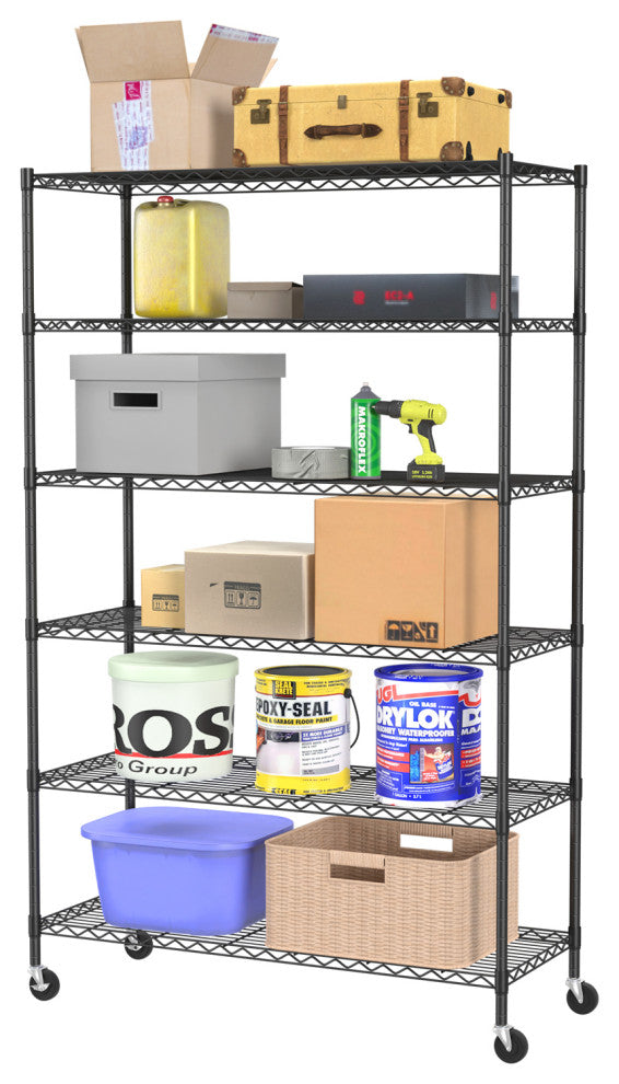 Furniture of America 6-Tier Adjustable Wire Shelving Rack with Wheels, NSF