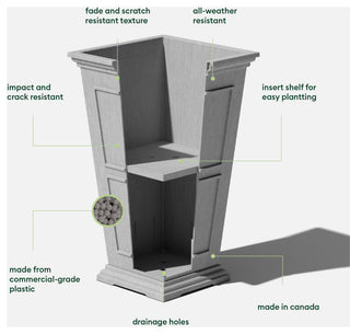 Veradek Brixton Tall Planter, Gray, 26 Inch, 2 Pack