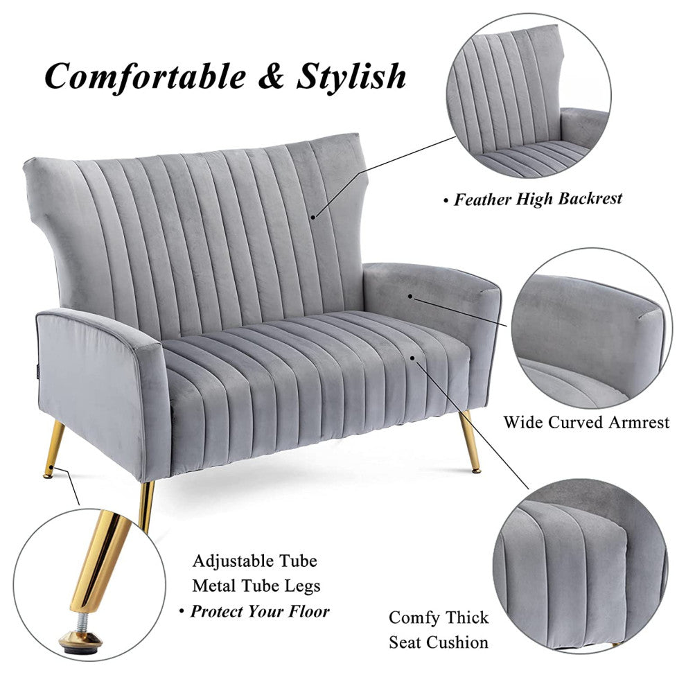 Curved Tufted Contemporary Velvet High Back Loveseat Sofa