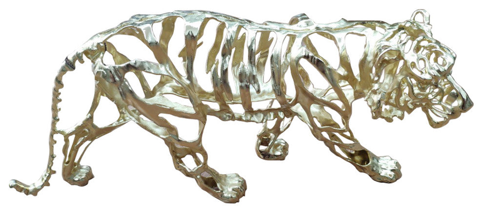 Discontinued Tiger Stripes Statue Small Pewter - Gold