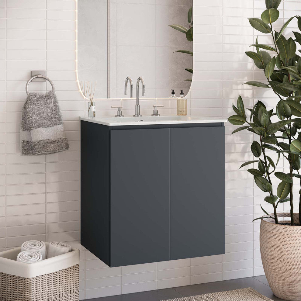 Bryn 24" Wall-Mount Bathroom Vanity, Gray White