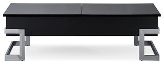 Modern Coffee Table, Unique Design With Chrome Base & Lift Up Tray Top, Black