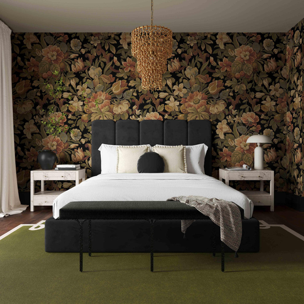 Palani Black Velvet King Bed - Black