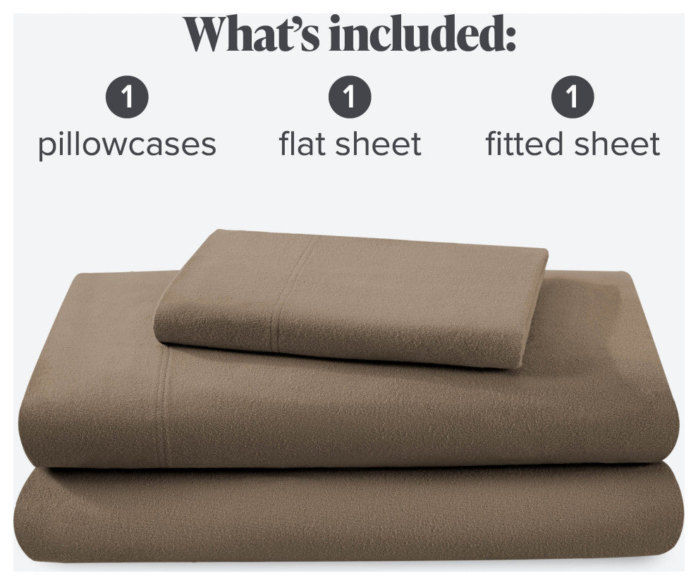 Bare Home Cotton Flannel Sheet Set, Taupe, Twin Xl