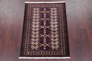 Balouch Traditional Geometric Persian Handmade Wool Oriental Area Rug, 3'8"X2'9"