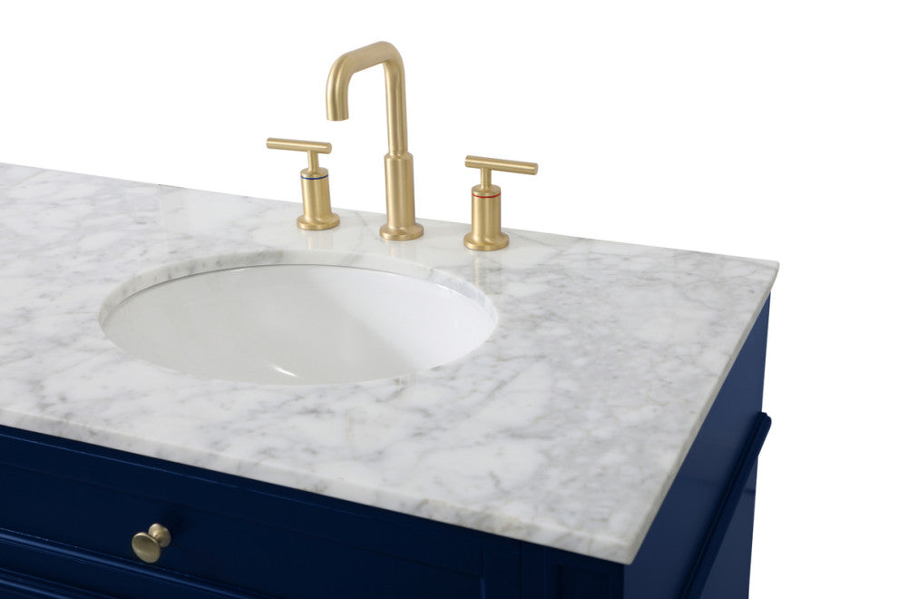 Home Living Vanity with Carrara White Marble Countertop, Blue, 72", Double Sink