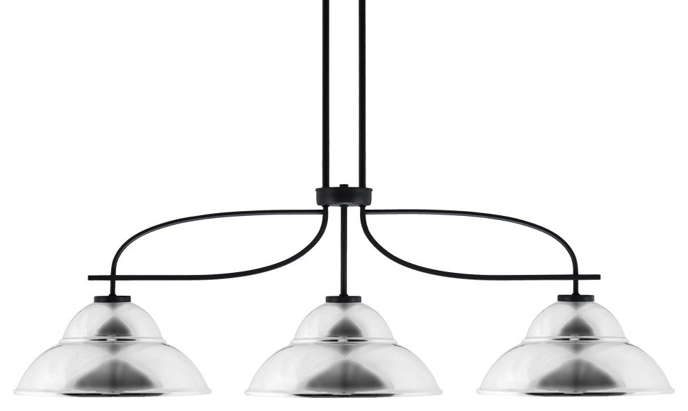 Cavella 3 Light Island Light, Matte Black Finish, 13" Chrome Metal Shades