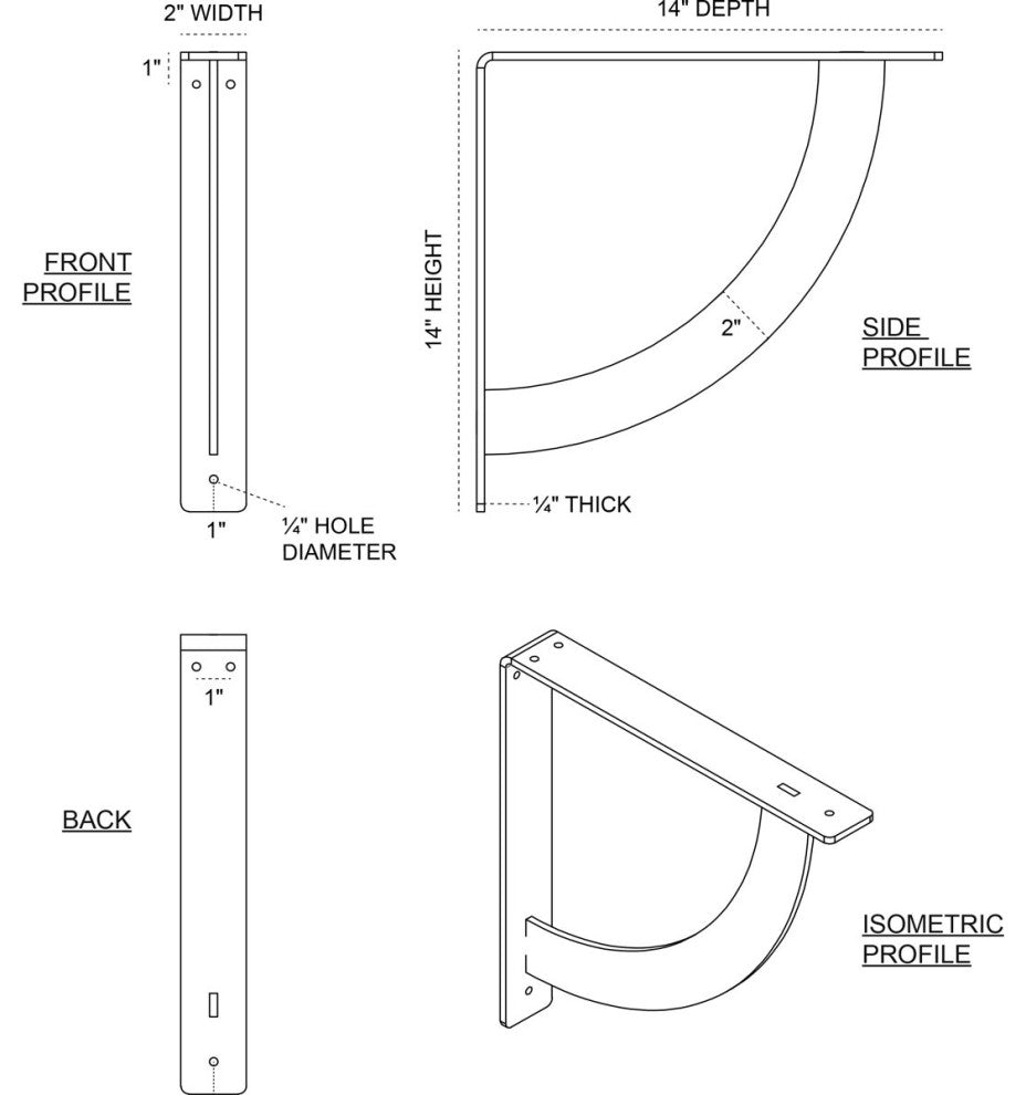 2"x14"x14" Bulwark Bracket, Steel
