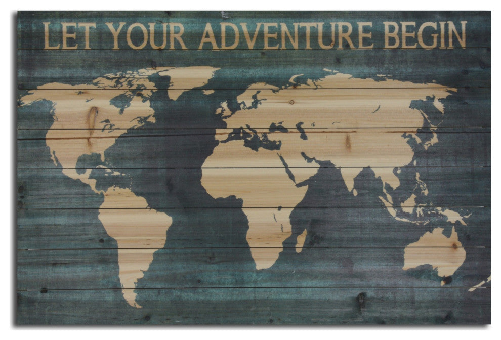 Adventure World Map Wood Plank Wall Art