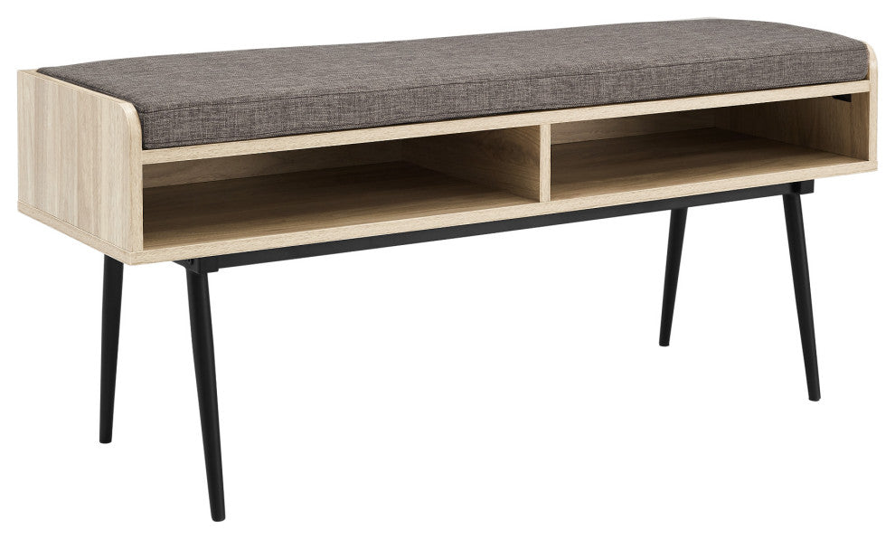 Diaz 44" Modern Bench with Front Storage and Cushion - Birch/Storm Grey