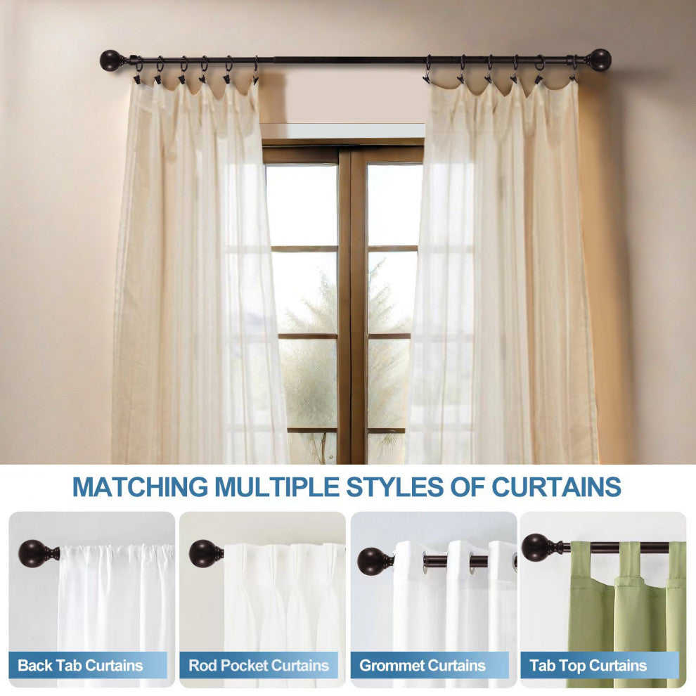 Ball Adjustable Single Curtain Rod Set With Rings, 5/8", Bronze, 48"-84"