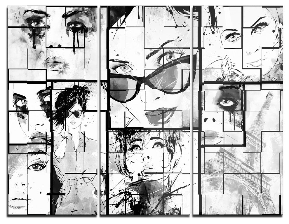 "Many Girl Faces Collage" Digital Metal Wall Art, 3 Panels, 36"x28"