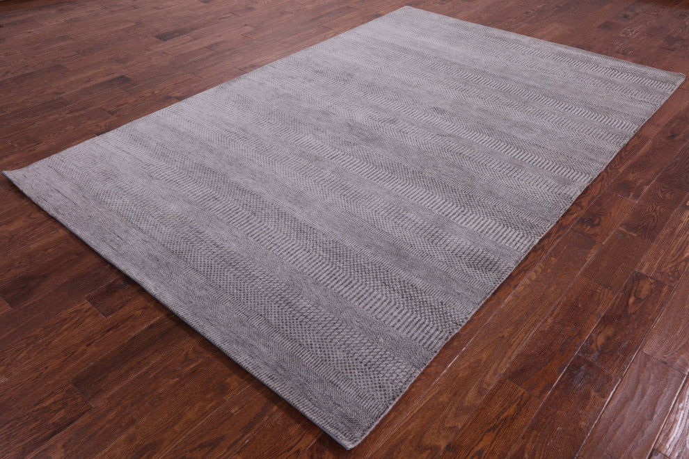 6' 1" X 9' 5" Savannah Grass Handmade Wool and Silk Rug Q11392