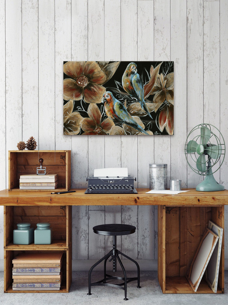 "Bronzing Bird Couple I" Painting Print on Wrapped Canvas, 36"x24"