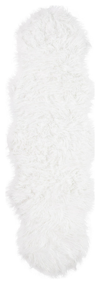 Plush and Soft Faux Sheepskin Fur Shag Area Rug, White, 2' X 6' Shaped