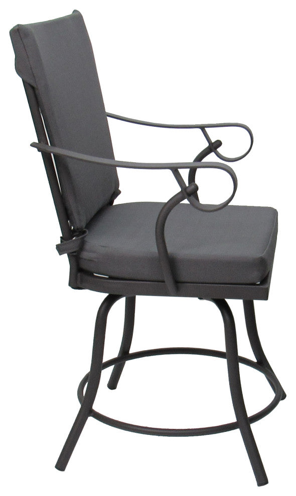 Outdoor/Indoor Patio Swivel Dining Chair Jamey With Arms, Dark Gray Linen - Gray