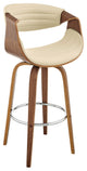 30" Cream Faux Leather and Walnut Wood Retro Chic Bar Stool