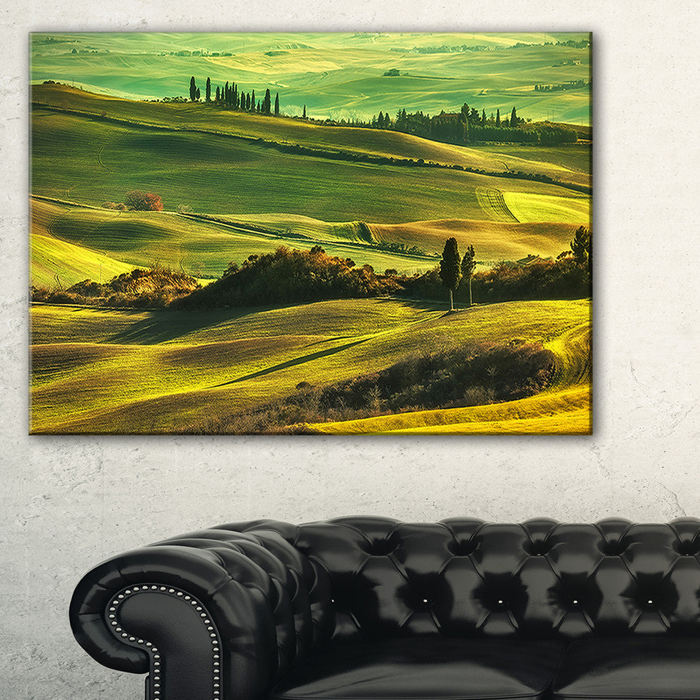 "Green Rolling Hills on Misty Sunset" Landscape Wall Art, 1 Panel, 60"x28"