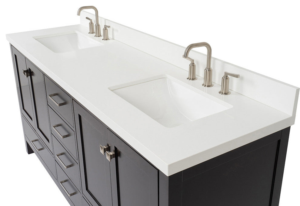 ARIEL Cambridge 73" Double Rectangle Sink Espresso Vanity Quartz Top, No Mirror