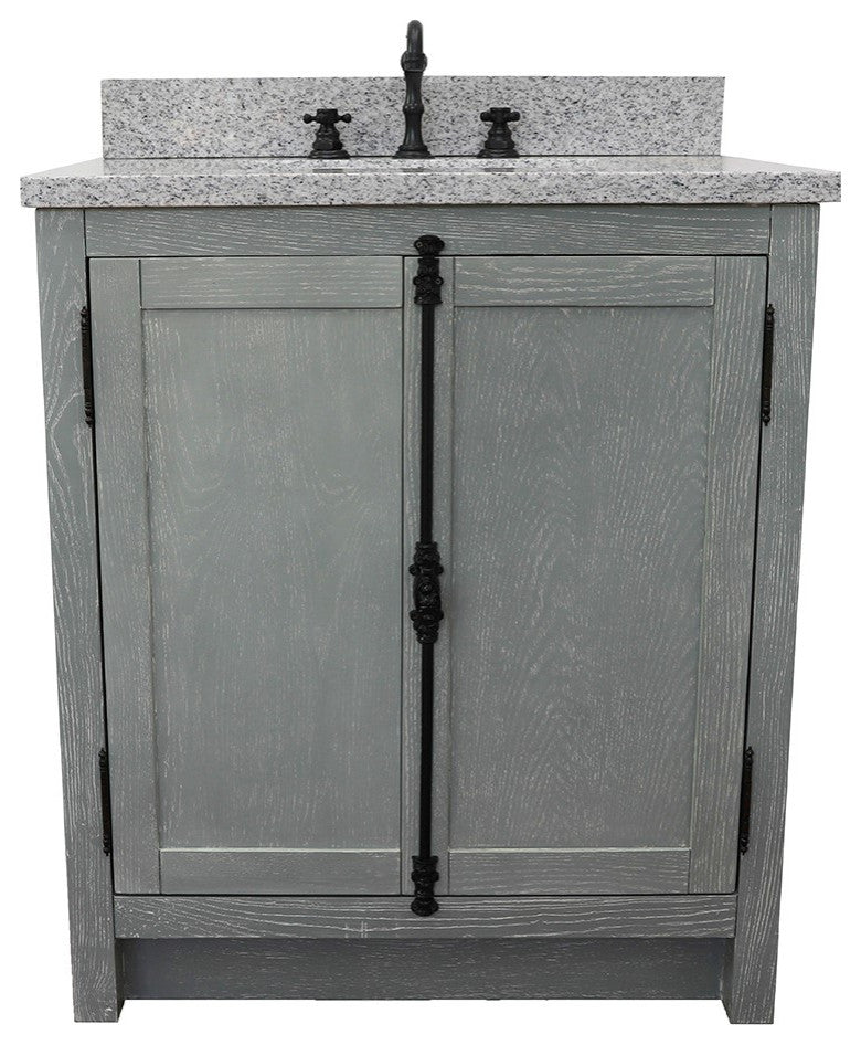 30" Single Vanity, Gray Ash, Gray Granite Top, Rectangle Sink