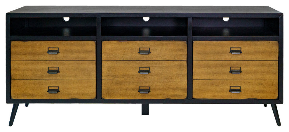 Mid-Century 70" TV Console, Entertainment Stand, Fully Assembled, Black