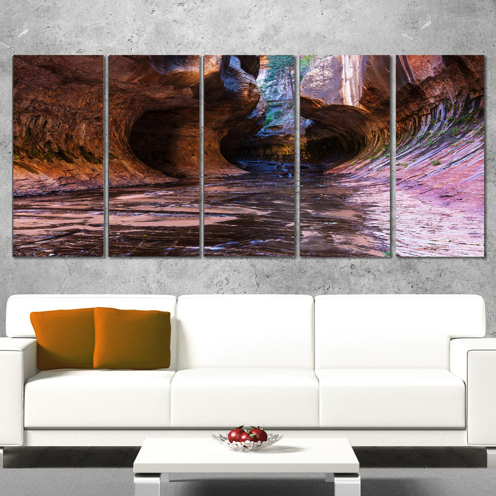 Cave in Zion National Park Utah, Landscape Canvas Art Print, 60"x28", 5 Panels