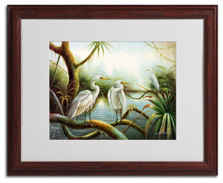 'Three Herons' Matted Framed Canvas Art by Victor Giton