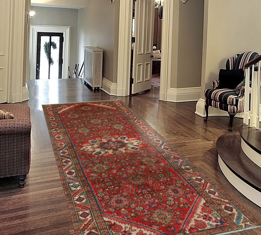 Fine Vintage Distressed Mark Red/Ivory Runner, 3'9x8'10