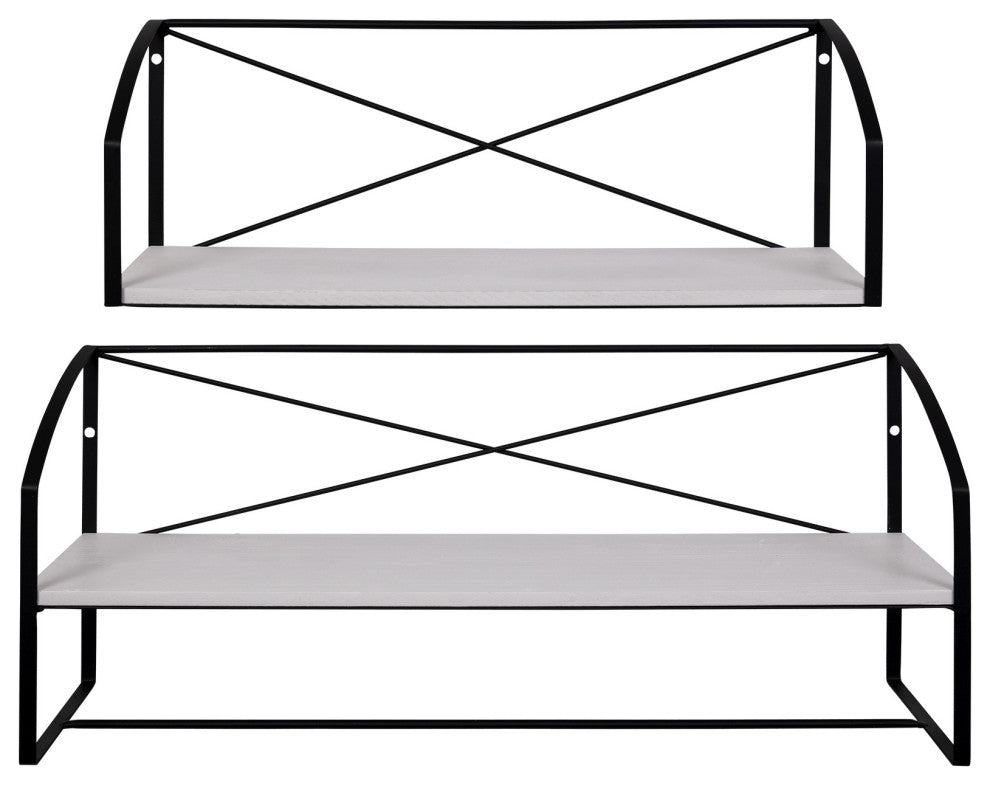 Set of Two Farmhouse Style Wood and Metal Wall Shelves