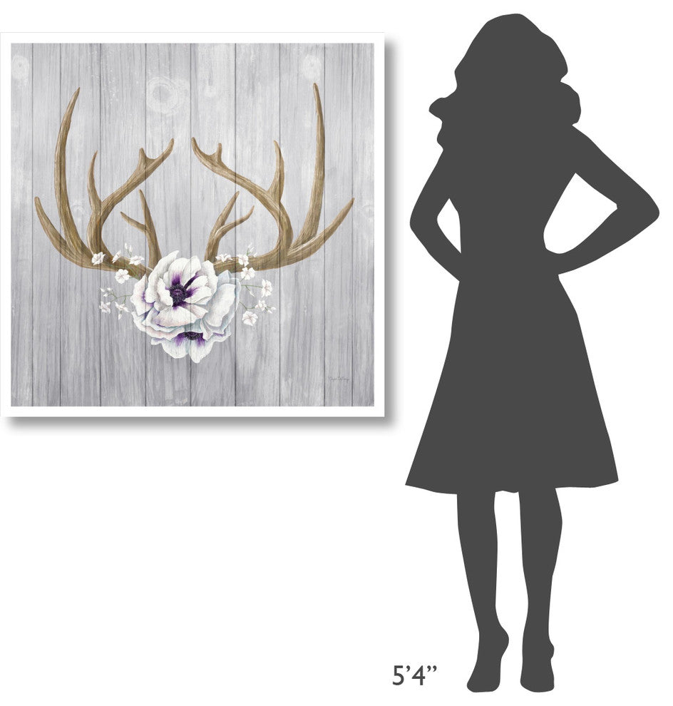"Antlers and Poppies II Sq" Digital Paper Print by Elyse DeNeige, 38"x38"