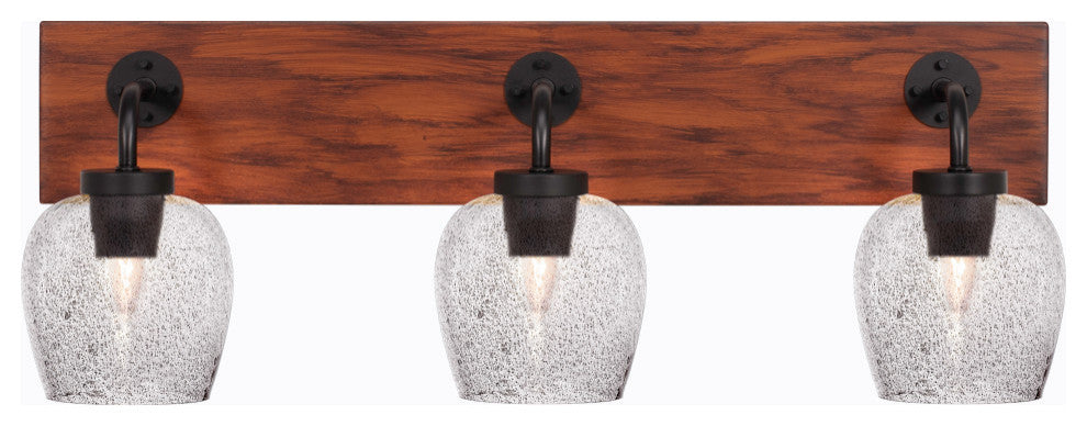 Oxbridge 3-Light Bath Bar, Matte Black & Painted Wood-look Metal/Smoke Bubble