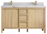 Elizabeth Oak 60" Double Sink Vanity, White 2" Calacatta Gold