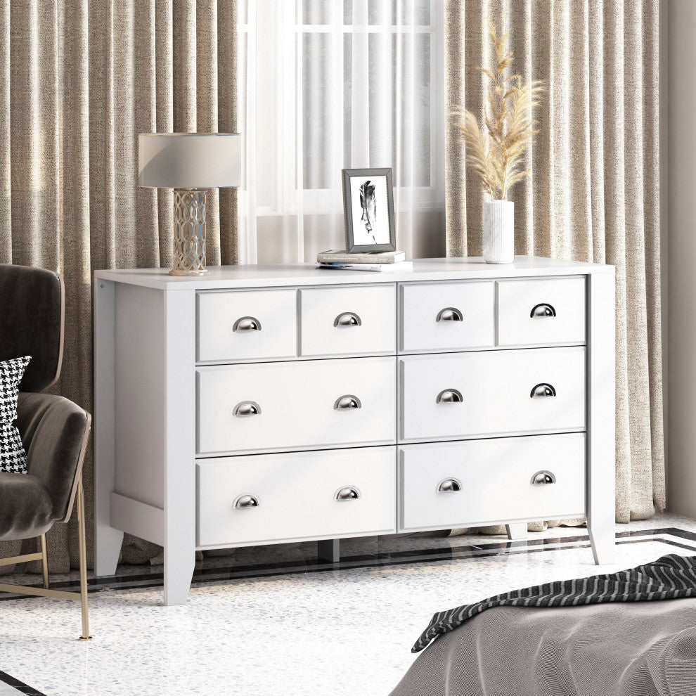 Cleary Contemporary Faux Wood 6 Drawer Double Dresser, White
